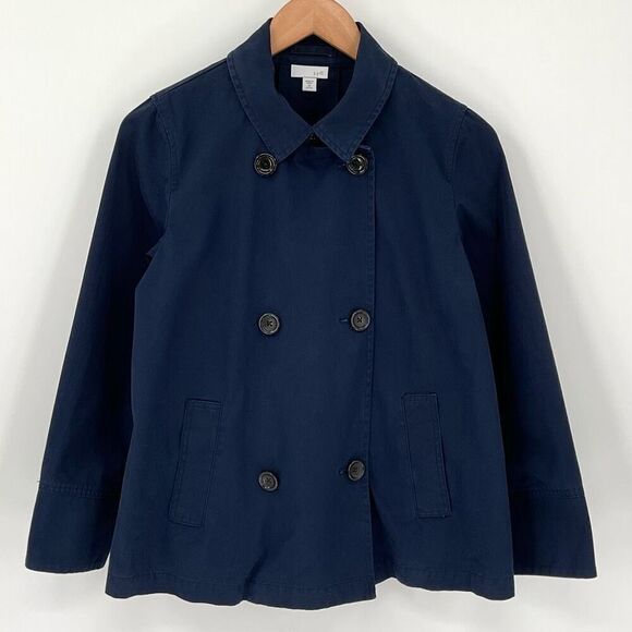 J Jill Lightweight Double Breasted Pea Coat Jacket Navy Blue Women XS Petite - Picture 1 of 5